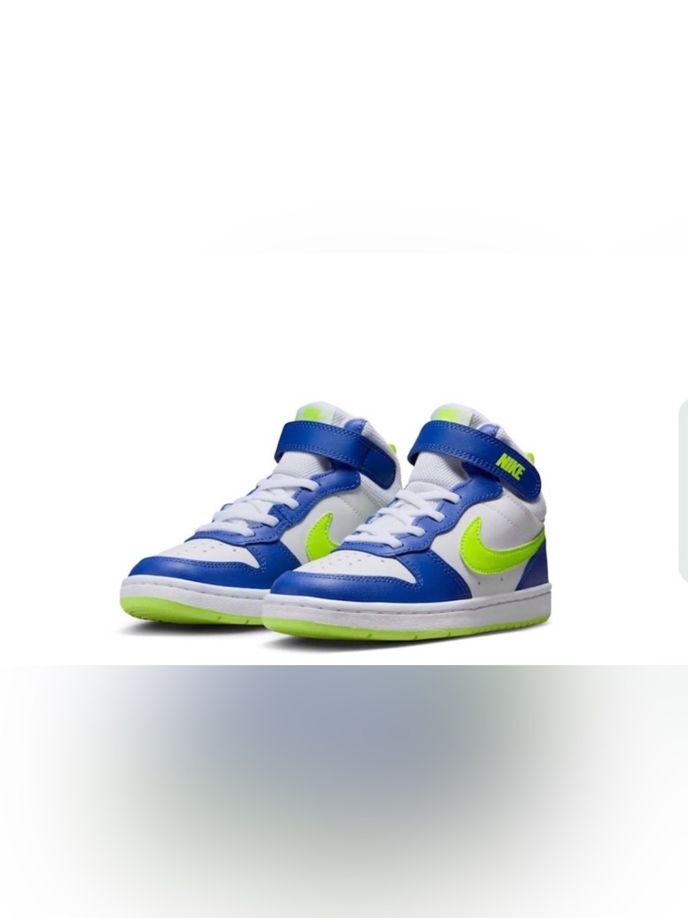 Nike Kids Court Borough Mid 2 High-Top Sneakers in Blue, White & Neon Green